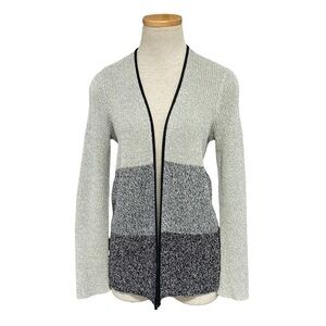 Eileen Fisher Sweater Cardigan Linen Wool Knit Open Gray Black SP Small Petite